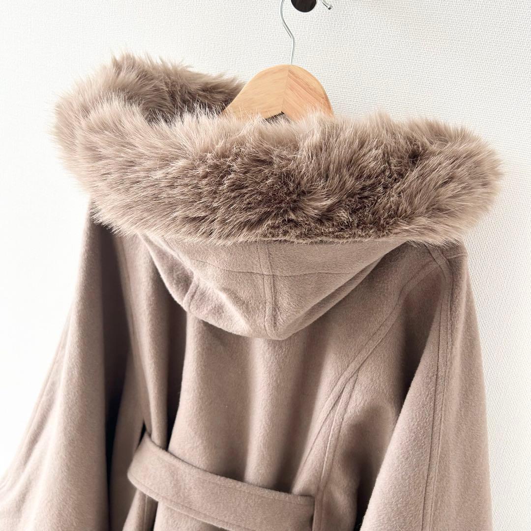 美品✨リエンダ　ウールMIXフードポンチョコート　ブラウン　 S