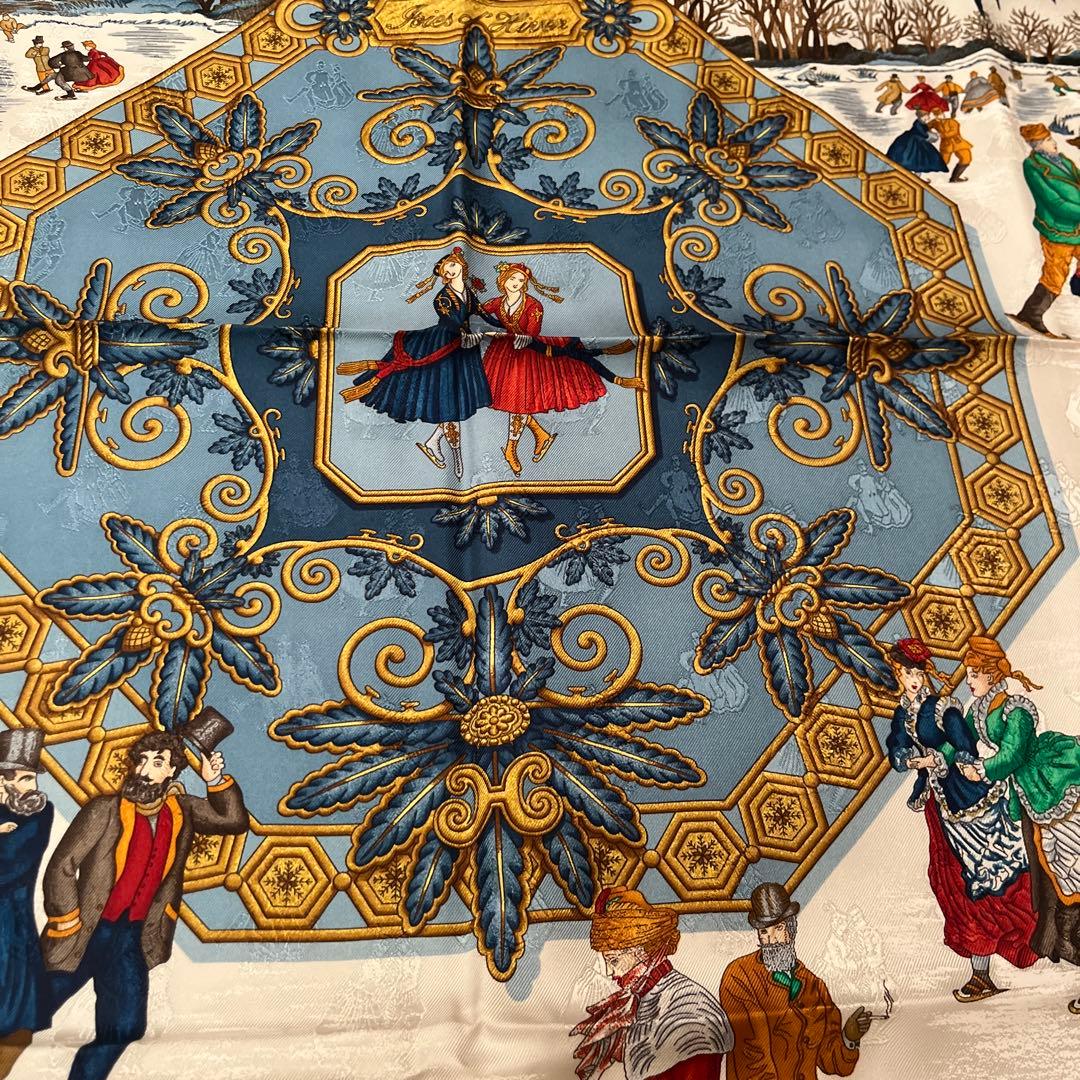 エルメス　90x90 冬のスケートデザイン スカーフ