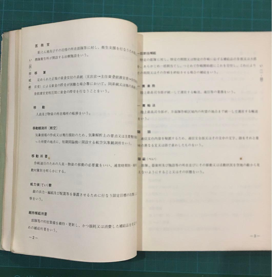 陸上幕僚監部　用語集　訓練資料　昭和43年11月　薄紙表紙カバー有り　自衛隊