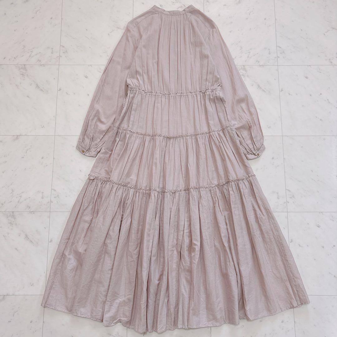 極美品✨ヌキテパ　コットンボイルワンピース　ティアード　マキシ丈　ピンクベージュ