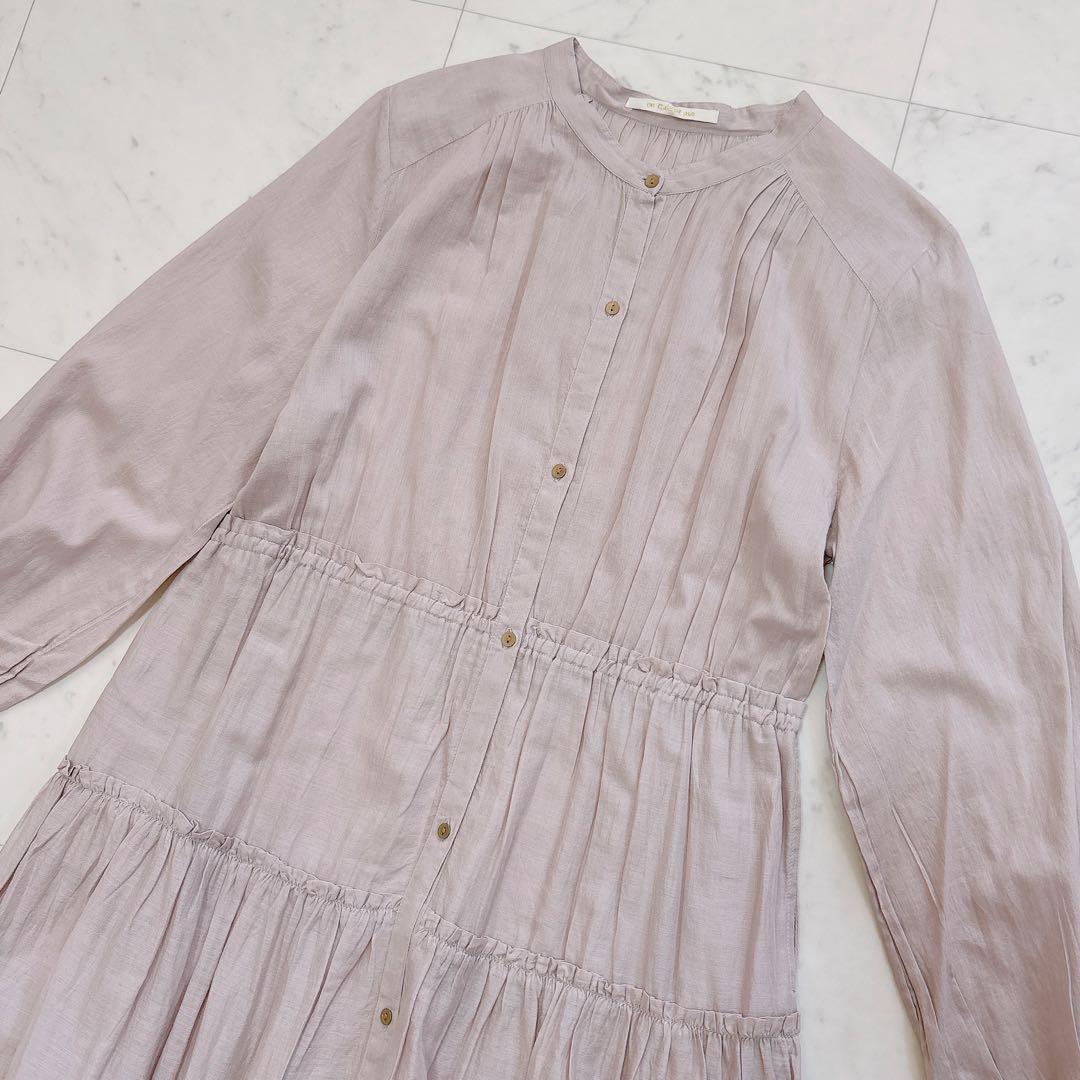 極美品✨ヌキテパ　コットンボイルワンピース　ティアード　マキシ丈　ピンクベージュ